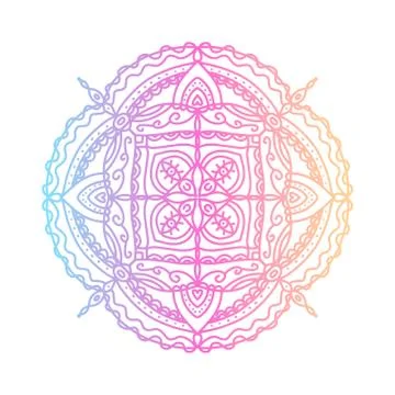 Round bright gradient mandala on white isolated background. Vector boho manda Stock Illustration