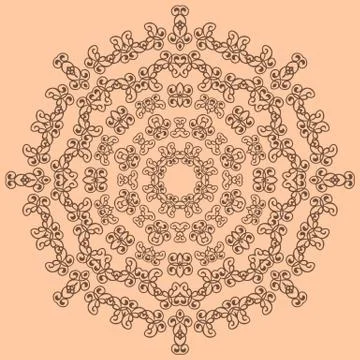 Round brown ornate pattern on beige background Illustrazione stock