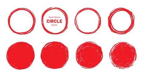 Round brush stroke red stamp vector frame. Hand drawn rough scribble red effect Stock Illustration