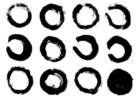 Round brush strokes vector. Set of circle text boxes. Painted enso zen circles Stock Illustration