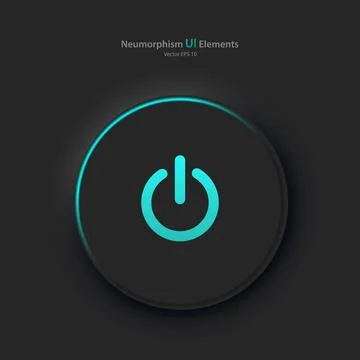 A round button with a blue power symbol on a black background. Stock Illustration