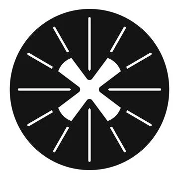 Round button icon with x shape surrounded by lines representing sun rays Stock Illustration