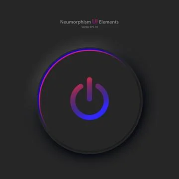A round button with a pink and blue power symbol on a black background. 스톡 일러스트
