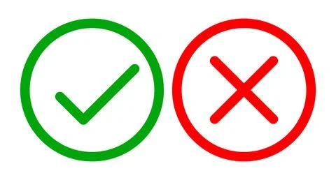 Round button set with check and cross marks. Correct and incorrect. Vectors. イラスト素材