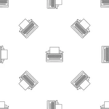 Round button typewriter icon, outline style Stock Illustration