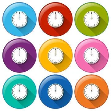 Round buttons with clocks Stock Illustration