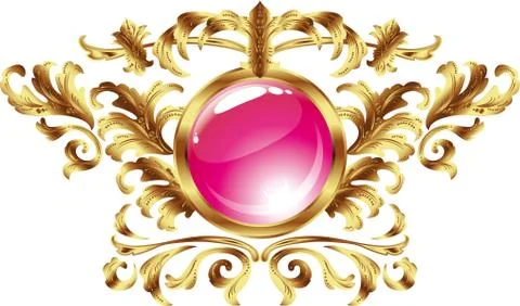 Round buttons on the frame of gold heraldic branches isolated on a white back Stock Illustration