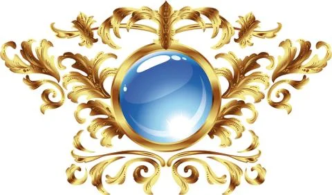Round buttons on the frame of gold heraldic branches isolated on a white back Illustrazione stock
