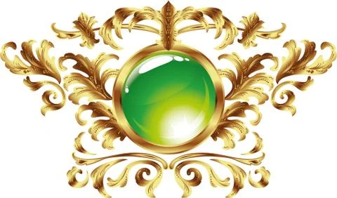 Round buttons on the frame of gold heraldic branches isolated on a white back Stock Illustration