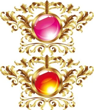 Round buttons on the frame of gold heraldic branches isolated on a white back Stock Illustration