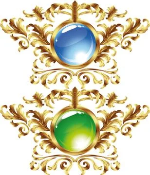 Round buttons on the frame of gold heraldic branches isolated on a white back Stock Illustration
