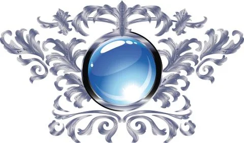 Round buttons on the frame of silver heraldic branches  isolated on a white b Stock Illustration