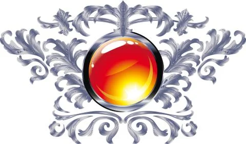 Round buttons on the frame of silver heraldic branches  isolated on a white b Stock Illustration