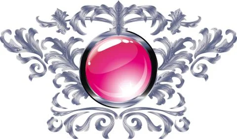 Round buttons on the frame of silver heraldic branches  isolated on a white b Stock Illustration
