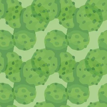 Round cactus seamless pattern on green background Stock Illustration
