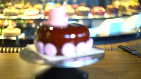 Round cake with pink oreo Stock Footage 167589488