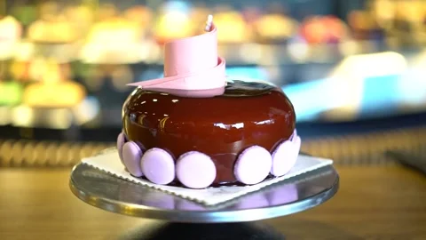 Round cake with pink oreo Stock Footage 167589489