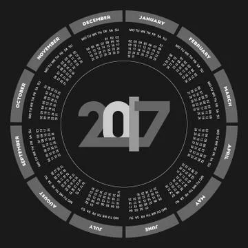 Round calendar 2017 design Stock Illustration