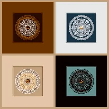 Round calligraphic emblem set. Vector floral symbol for cafe Stock Illustration