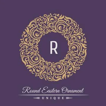 Round calligraphic emblem. Vector eastern symbol for cafe Stock Illustration