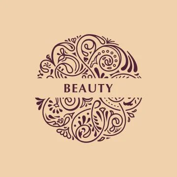 Round calligraphic emblem. Vector floral symbol for cafe Stock Illustration