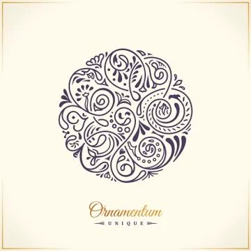 Round calligraphic emblem. Vector floral symbol for cafe Illustrazione stock
