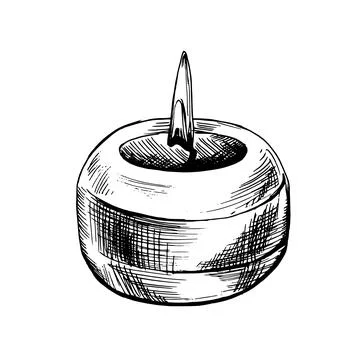 A round candle with a flame . Hand-drawn graphics illustration. Eps vector Stock Illustration