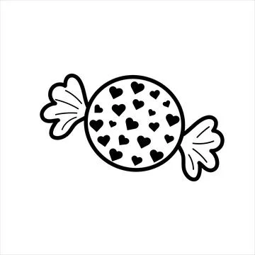 Round candy with hearts in a wrapper paper. Sweetness as a gift. Linear doo.. Stock Illustration