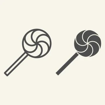 Round Candy line and solid icon. Rainbow swirl lollipop outline style pictogram Stock Illustration