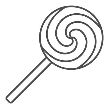 Round candy thin line icon, New Year concept, Lollipop sweet sign on white Stock Illustration