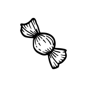 Round candy wrapped in a wrapper. Sweet chocolate dessert, caramel. Party dec Stock Illustration