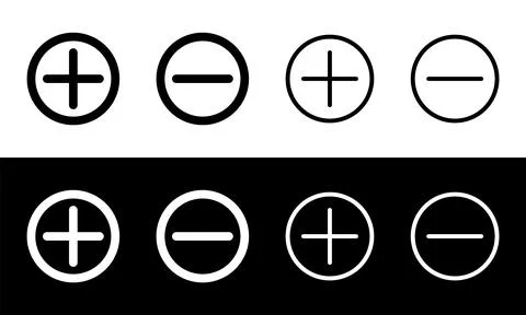 Round Cap Plus and Minus icons have different thickness. Stock Illustration