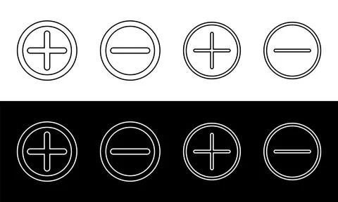 Round Cap Plus and Minus icons have different thickness. Stock Illustration