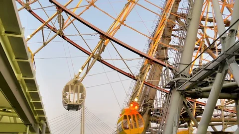 The round capsule of the huge ferris wheel in Osaka Japan Stock Footage 129275290