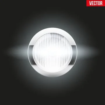 Round car headlight is on. Ilustración de archivo