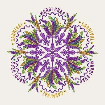 Round carnival Mardi Gras pattern like mandala Stock Illustration