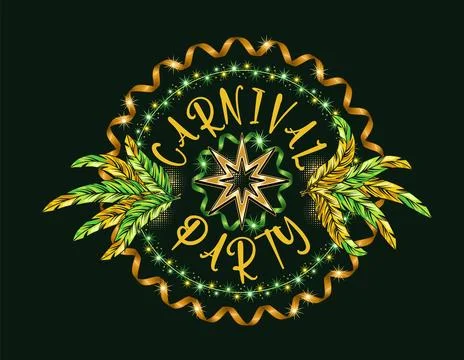 Round carnival pattern with feathers, ribbons Stock Illustration