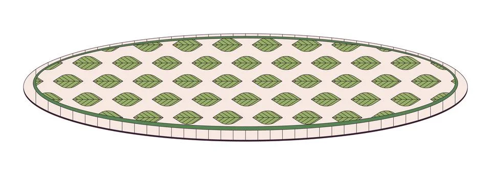 Round carpet leaf pattern 2D linear cartoon object Stock Illustration