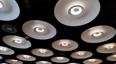 Round ceiling lamps with cold light Stock Photos