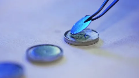 Round Cell Battery Assembly in a Laboratory Stock Footage 160257756