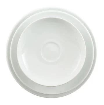Round ceramic white plate stack isolated Stockfoto's