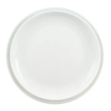 Round ceramic white plate stack isolated Foto stock