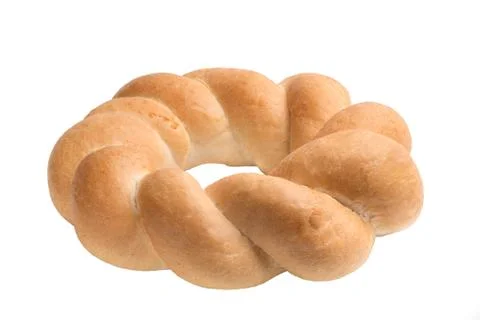 Round challah, braided white bread in the form of a ring, isolated on white b Stock Photos