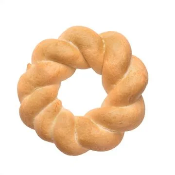 Round challah, braided white bread in the form of a ring, isolated on white b Stock Photos