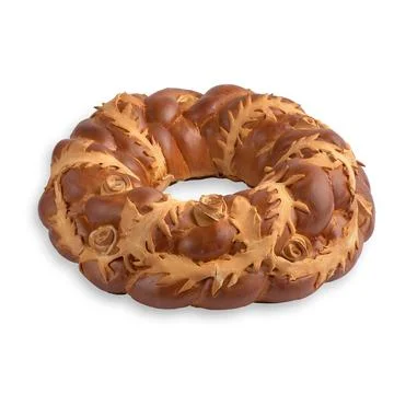 Round challah, braided white bread in the form of a ring, isolated on white Stock Photos