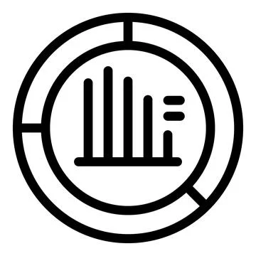 Round chart icon showing decreasing bar graph for data analysis Illustrazione stock