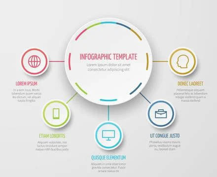 Round chart infographic with steps progress vector template for business report Illustrazione stock