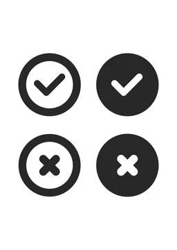 Round Check Mark and Cross Mark Validation Icon Set Stock Illustration