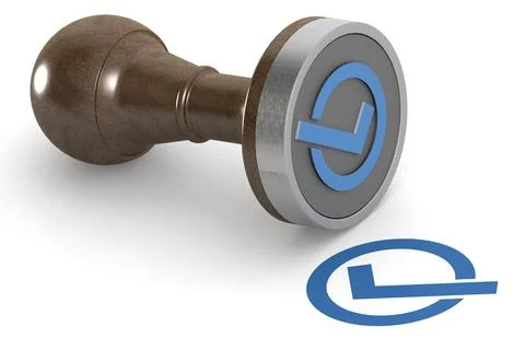 Round check mark with round stamp Stock Photos