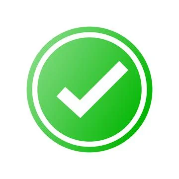 Round checkmark icon with green gradient. Vector. Stock Illustration